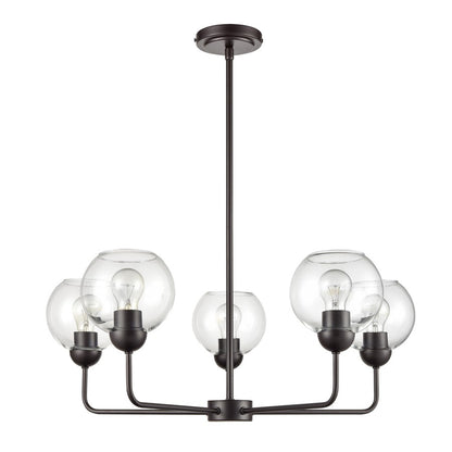 Atlas Lighting Boman 28in 5-Light Chandelier | Oil Rubbed Bronze and Clear Glass | Dining Room & Living Room | 28 x 28 x 14 in | Model CL11086-BZ