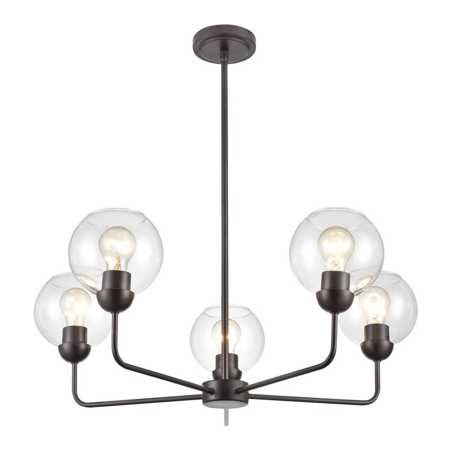 Atlas Lighting Boman 28in 5-Light Chandelier | Oil Rubbed Bronze and Clear Glass | Dining Room & Living Room | 28 x 28 x 14 in | Model CL11086-BZ