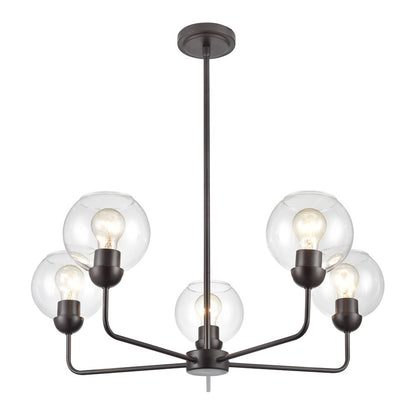 Atlas Lighting Boman 28in 5-Light Chandelier | Oil Rubbed Bronze and Clear Glass | Dining Room & Living Room | 28 x 28 x 14 in | Model CL11086-BZ