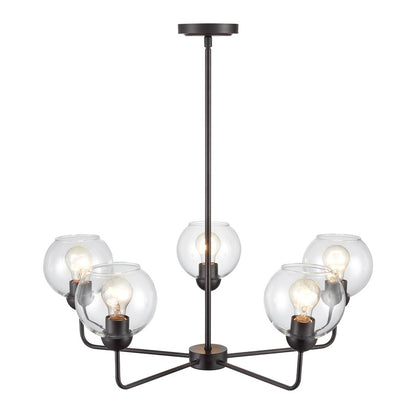 Atlas Lighting Boman 28in 5-Light Chandelier | Oil Rubbed Bronze and Clear Glass | Dining Room & Living Room | 28 x 28 x 14 in | Model CL11086-BZ