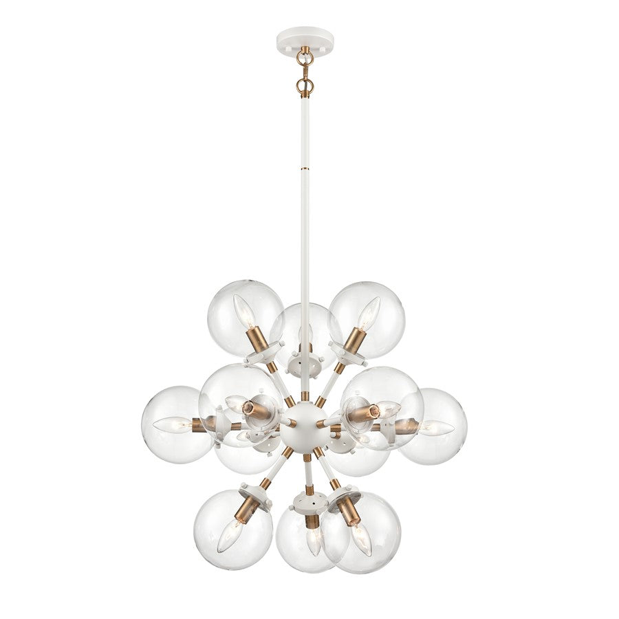 Atlas Lighting Boudreaux 25in 12-Light Chandelier | Matte White and Satin Brass with Clear Glass | Dining Room & Living Room | Model CL11087-WH