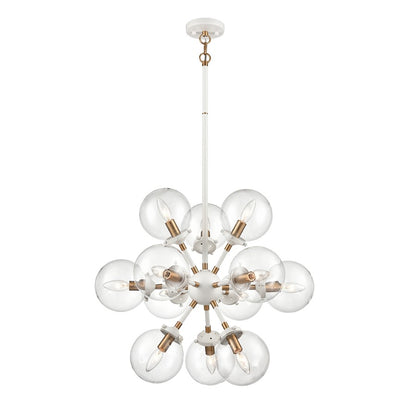 Atlas Lighting Boudreaux 25in 12-Light Chandelier | Matte White and Satin Brass with Clear Glass | Dining Room & Living Room | Model CL11087-WH