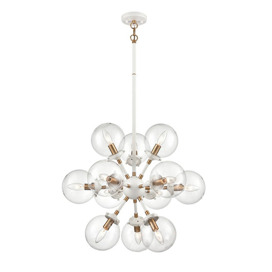 Atlas Lighting Boudreaux 25in 12-Light Chandelier | Matte White and Satin Brass with Clear Glass | Dining Room & Living Room | Model CL11087-WH