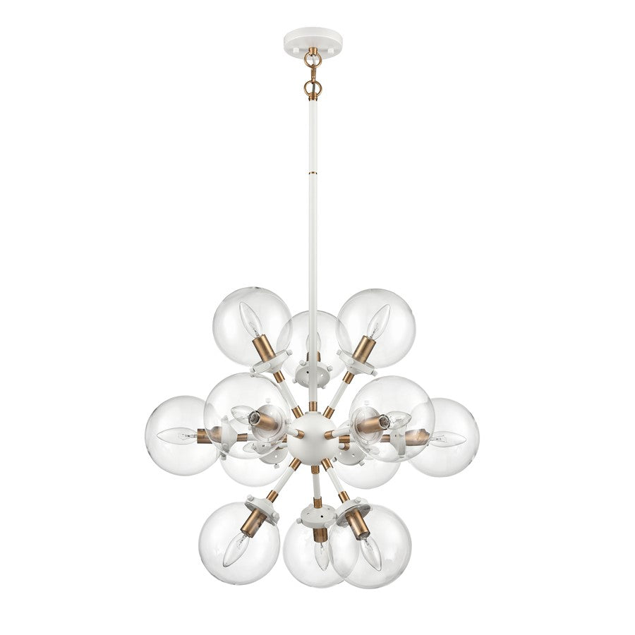 Atlas Lighting Boudreaux 25in 12-Light Chandelier | Matte White and Satin Brass with Clear Glass | Dining Room & Living Room | Model CL11087-WH