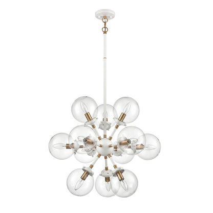 Atlas Lighting Boudreaux 25in 12-Light Chandelier | Matte White and Satin Brass with Clear Glass | Dining Room & Living Room | Model CL11087-WH