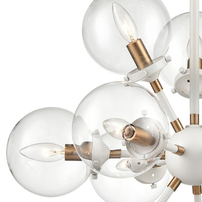 Atlas Lighting Boudreaux 25in 12-Light Chandelier | Matte White and Satin Brass with Clear Glass | Dining Room & Living Room | Model CL11087-WH