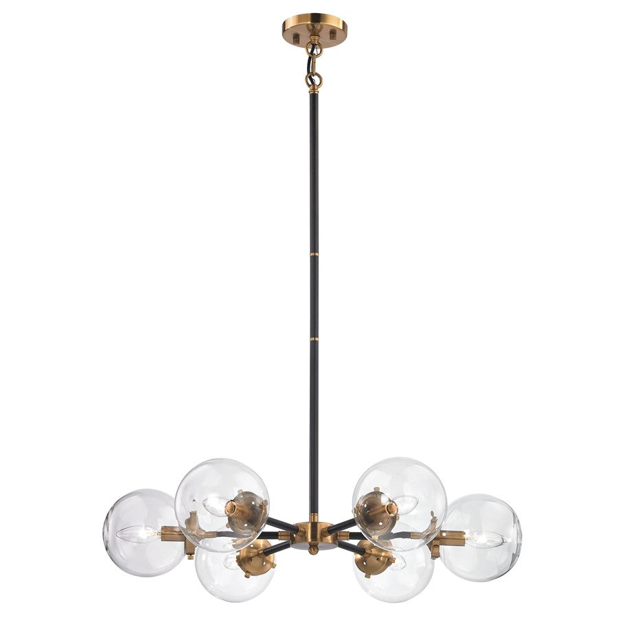 Atlas Lighting Boudreaux 28in 6-Light Chandelier | Mid-Century Antique Gold and Matte Black with Clear Glass | Kitchen Island | Model CL11088-GD