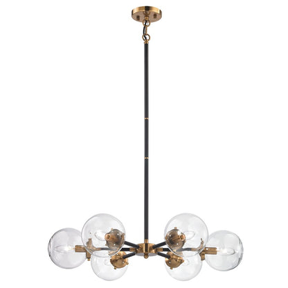 Atlas Lighting Boudreaux 28in 6-Light Chandelier | Mid-Century Antique Gold and Matte Black with Clear Glass | Kitchen Island | Model CL11088-GD
