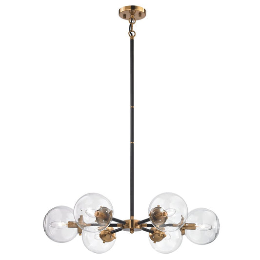 Atlas Lighting Boudreaux 28in 6-Light Chandelier | Mid-Century Antique Gold and Matte Black with Clear Glass | Kitchen Island | Model CL11088-GD