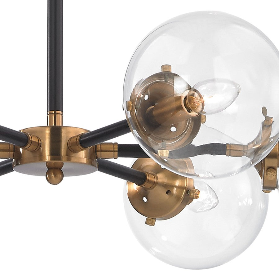 Atlas Lighting Boudreaux 28in 6-Light Chandelier | Mid-Century Antique Gold and Matte Black with Clear Glass | Kitchen Island | Model CL11088-GD