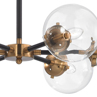 Atlas Lighting Boudreaux 28in 6-Light Chandelier | Mid-Century Antique Gold and Matte Black with Clear Glass | Kitchen Island | Model CL11088-GD