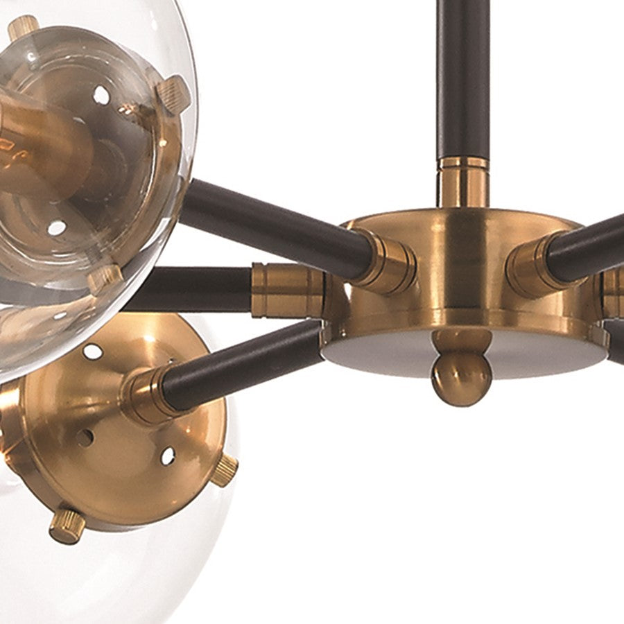 Atlas Lighting Boudreaux 28in 6-Light Chandelier | Mid-Century Antique Gold and Matte Black with Clear Glass | Kitchen Island | Model CL11088-GD