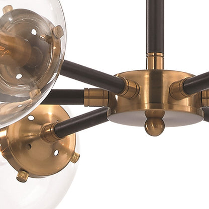 Atlas Lighting Boudreaux 28in 6-Light Chandelier | Mid-Century Antique Gold and Matte Black with Clear Glass | Kitchen Island | Model CL11088-GD