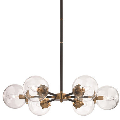 Atlas Lighting Boudreaux 28in 6-Light Chandelier | Mid-Century Antique Gold and Matte Black with Clear Glass | Kitchen Island | Model CL11088-GD