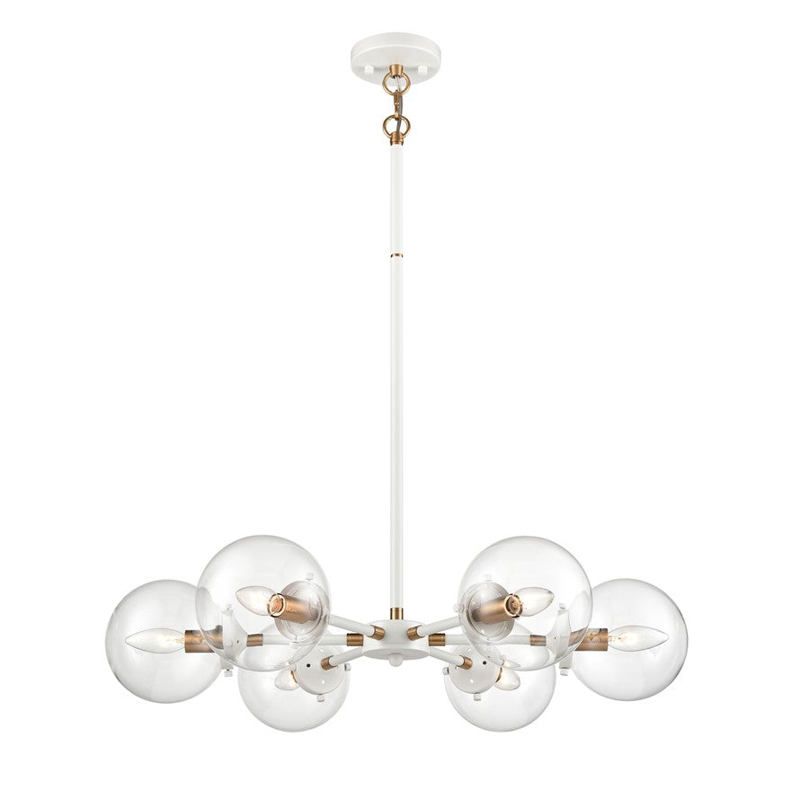 Atlas Lighting Boudreaux 28in 6-Light Chandelier | Mid-Century Matte White and Satin Brass with Clear Glass | Kitchen Island | Model CL11088-WH