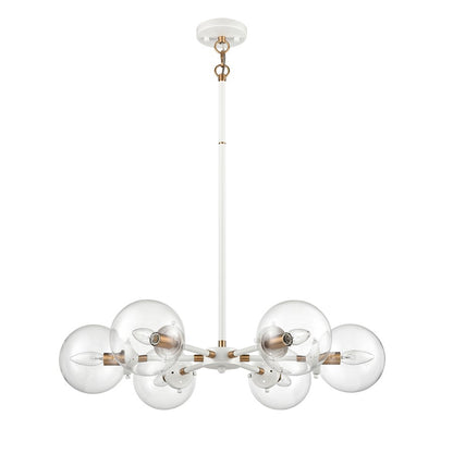 Atlas Lighting Boudreaux 28in 6-Light Chandelier | Mid-Century Matte White and Satin Brass with Clear Glass | Kitchen Island | Model CL11088-WH