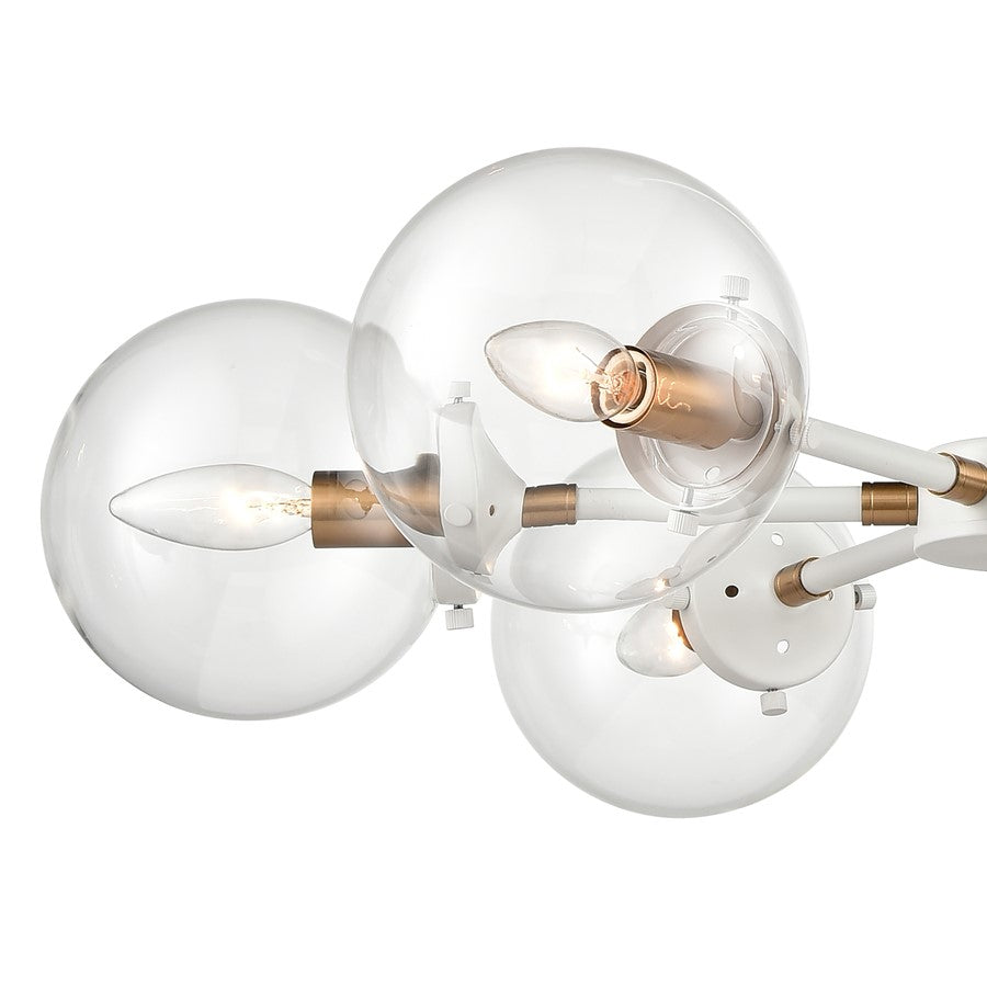 Atlas Lighting Boudreaux 28in 6-Light Chandelier | Mid-Century Matte White and Satin Brass with Clear Glass | Kitchen Island | Model CL11088-WH