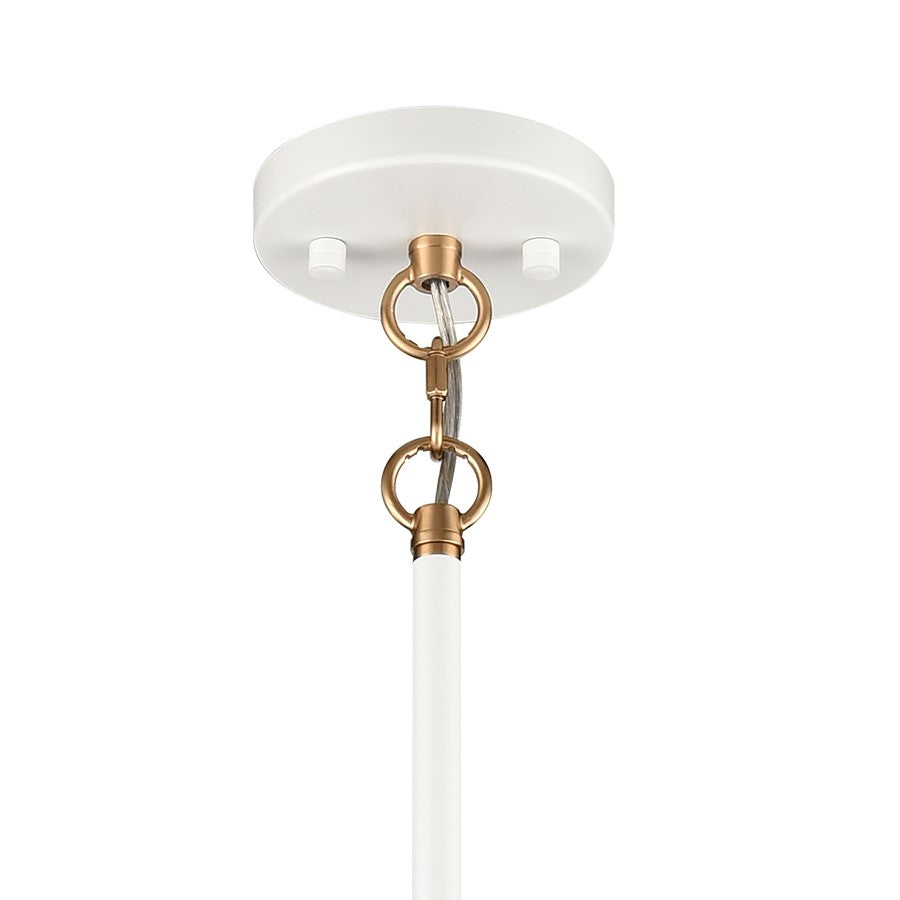 Atlas Lighting Boudreaux 28in 6-Light Chandelier | Mid-Century Matte White and Satin Brass with Clear Glass | Kitchen Island | Model CL11088-WH