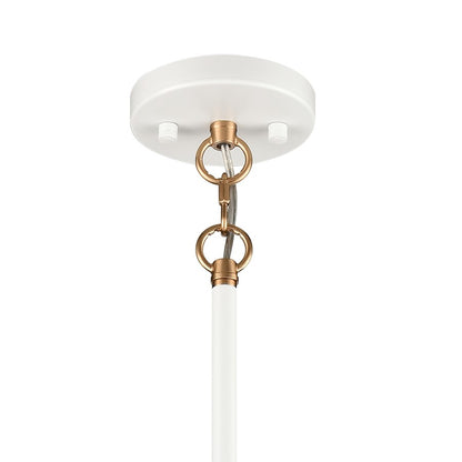Atlas Lighting Boudreaux 28in 6-Light Chandelier | Mid-Century Matte White and Satin Brass with Clear Glass | Kitchen Island | Model CL11088-WH