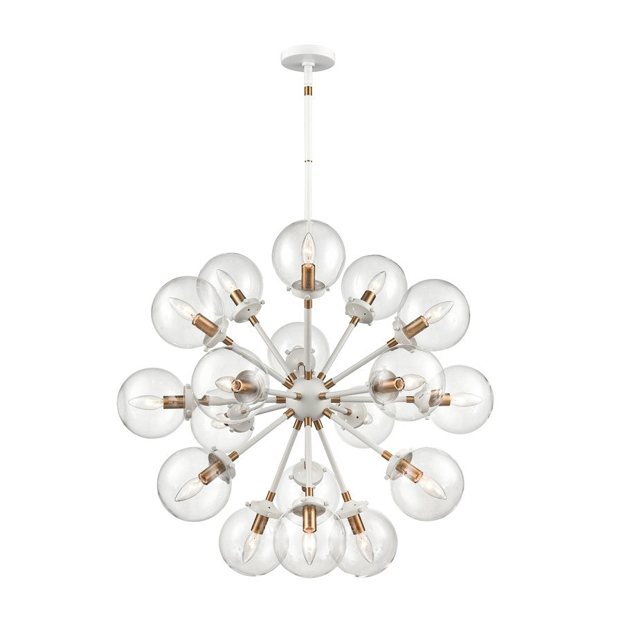 Atlas Lighting Boudreaux 32in 18-Light Chandelier | Mid-Century Matte White and Satin Brass with Clear Glass | Large Dining Room | Model CL11089-WH