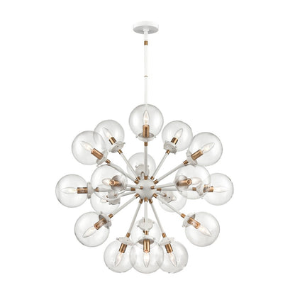 Atlas Lighting Boudreaux 32in 18-Light Chandelier | Mid-Century Matte White and Satin Brass with Clear Glass | Large Dining Room | Model CL11089-WH