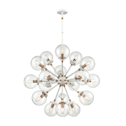 Atlas Lighting Boudreaux 32in 18-Light Chandelier | Mid-Century Matte White and Satin Brass with Clear Glass | Large Dining Room | Model CL11089-WH