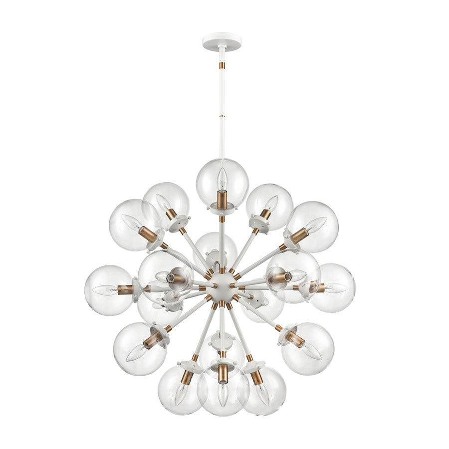 Atlas Lighting Boudreaux 32in 18-Light Chandelier | Mid-Century Matte White and Satin Brass with Clear Glass | Large Dining Room | Model CL11089-WH
