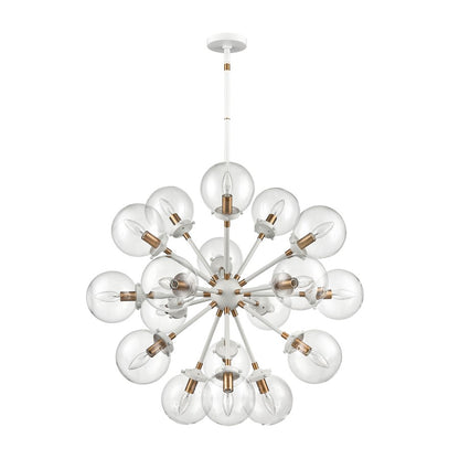 Atlas Lighting Boudreaux 32in 18-Light Chandelier | Mid-Century Matte White and Satin Brass with Clear Glass | Large Dining Room | Model CL11089-WH