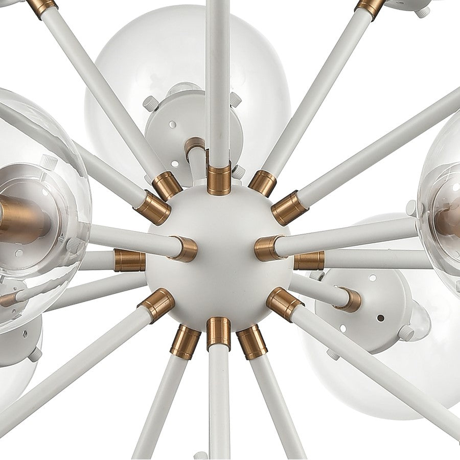 Atlas Lighting Boudreaux 32in 18-Light Chandelier | Mid-Century Matte White and Satin Brass with Clear Glass | Large Dining Room | Model CL11089-WH