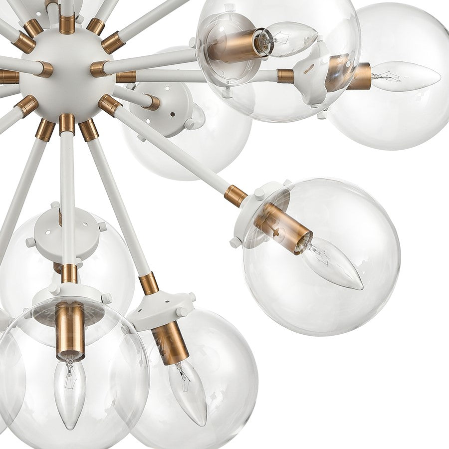 Atlas Lighting Boudreaux 32in 18-Light Chandelier | Mid-Century Matte White and Satin Brass with Clear Glass | Large Dining Room | Model CL11089-WH