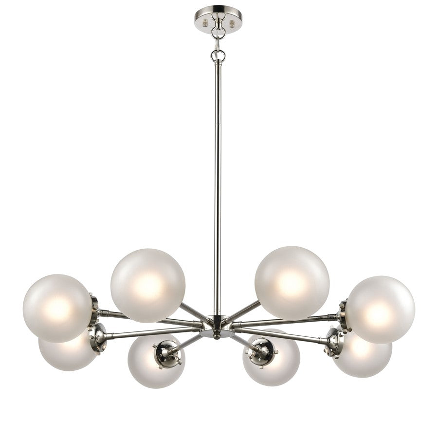 Atlas Lighting Boudreaux 36in 8-Light Chandelier | Mid-Century Polished Nickel with Frosted White Glass | Kitchen Island & Dining | Model CL11090-NK