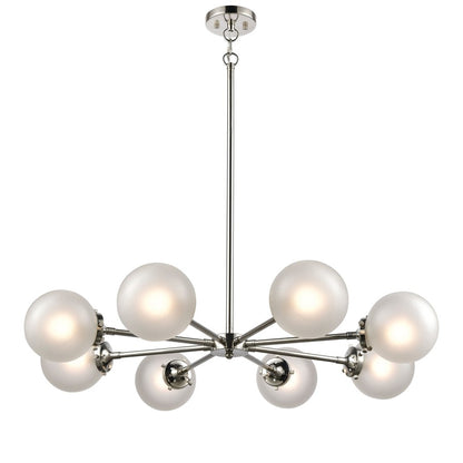 Atlas Lighting Boudreaux 36in 8-Light Chandelier | Mid-Century Polished Nickel with Frosted White Glass | Kitchen Island & Dining | Model CL11090-NK