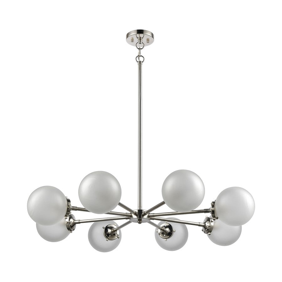 Atlas Lighting Boudreaux 36in 8-Light Chandelier | Mid-Century Polished Nickel with Frosted White Glass | Kitchen Island & Dining | Model CL11090-NK