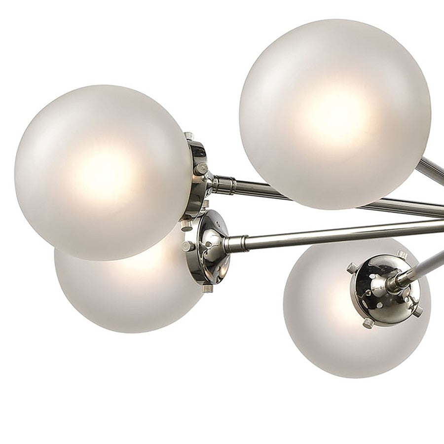 Atlas Lighting Boudreaux 36in 8-Light Chandelier | Mid-Century Polished Nickel with Frosted White Glass | Kitchen Island & Dining | Model CL11090-NK