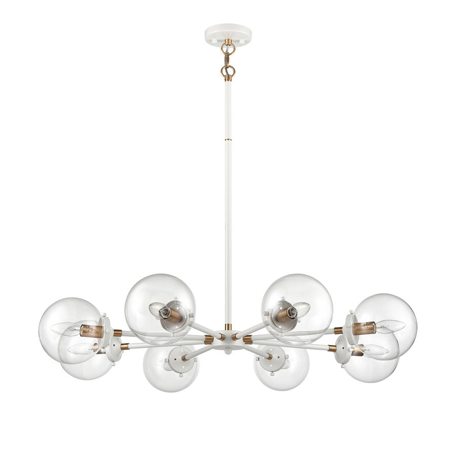 Atlas Lighting Boudreaux 36in 8-Light Chandelier | Mid-Century Matte White and Satin Brass with Clear Glass | Kitchen Island | Model CL11090-WH