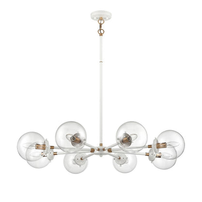 Atlas Lighting Boudreaux 36in 8-Light Chandelier | Mid-Century Matte White and Satin Brass with Clear Glass | Kitchen Island | Model CL11090-WH