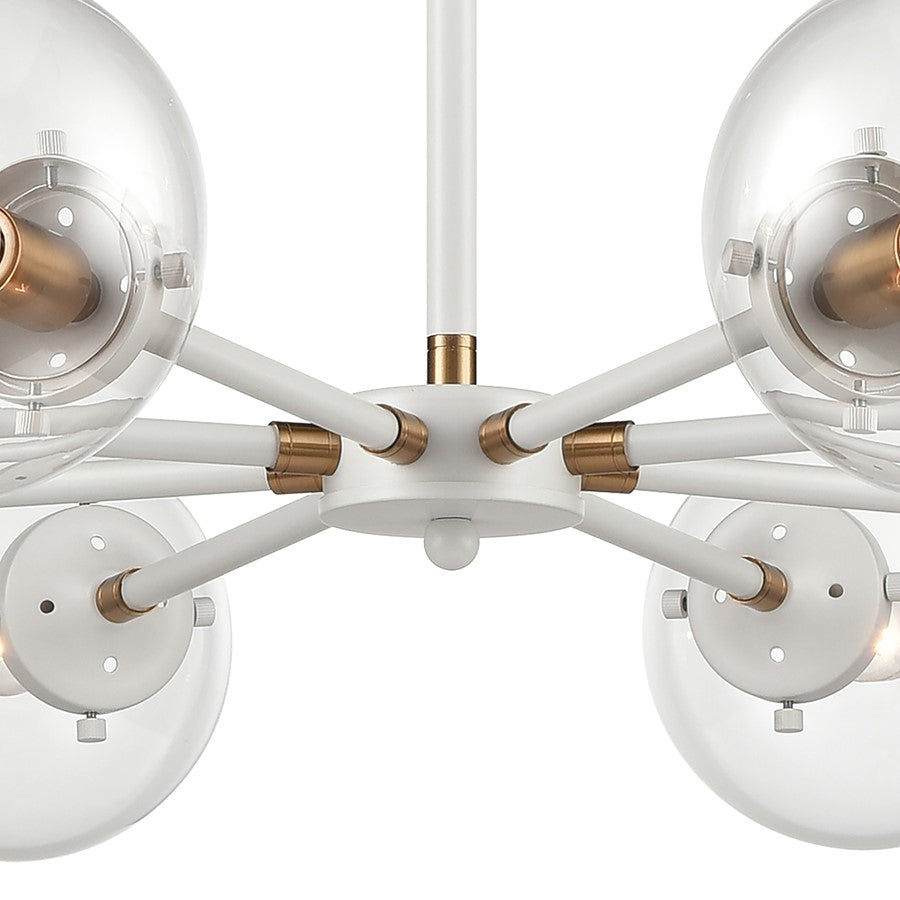 Atlas Lighting Boudreaux 36in 8-Light Chandelier | Mid-Century Matte White and Satin Brass with Clear Glass | Kitchen Island | Model CL11090-WH