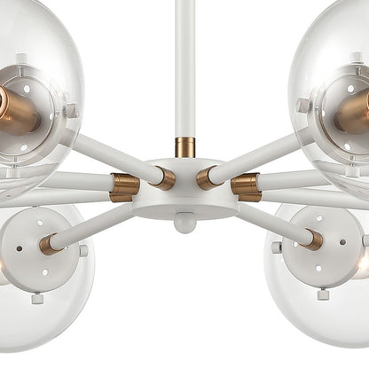 Atlas Lighting Boudreaux 36in 8-Light Chandelier | Mid-Century Matte White and Satin Brass with Clear Glass | Kitchen Island | Model CL11090-WH