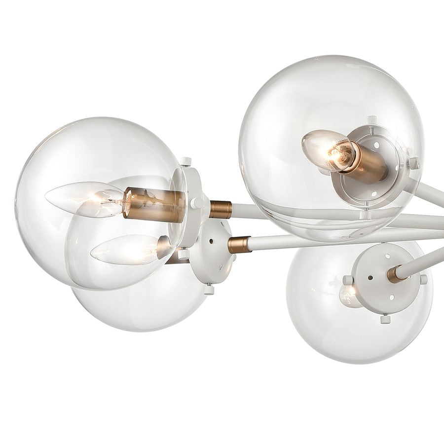 Atlas Lighting Boudreaux 36in 8-Light Chandelier | Mid-Century Matte White and Satin Brass with Clear Glass | Kitchen Island | Model CL11090-WH
