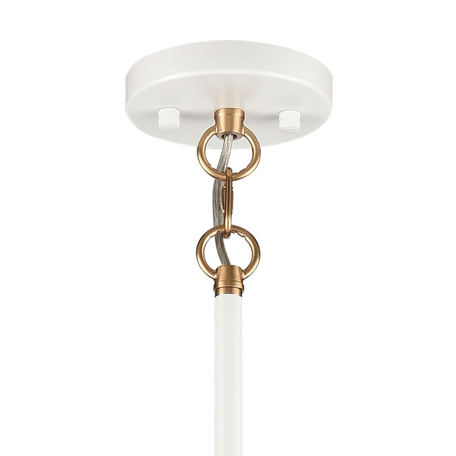 Atlas Lighting Boudreaux 36in 8-Light Chandelier | Mid-Century Matte White and Satin Brass with Clear Glass | Kitchen Island | Model CL11090-WH