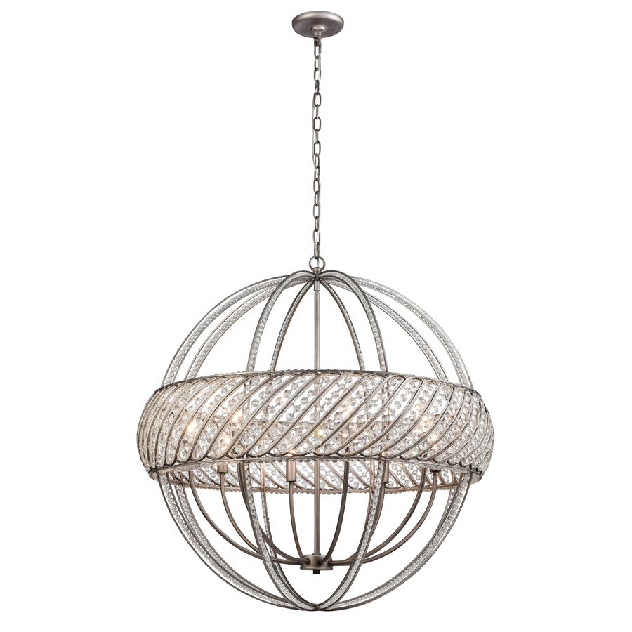Atlas Lighting Bradington 32in 8-Light Chandelier | Modern Weathered Zinc and Crystal with Gray Metal | Dining Room & Entryway | Model CL11092-SV
