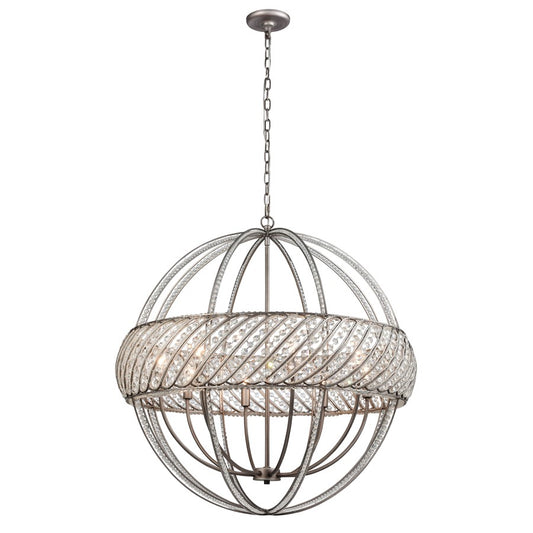 Atlas Lighting Bradington 32in 8-Light Chandelier | Modern Weathered Zinc and Crystal with Gray Metal | Dining Room & Entryway | Model CL11092-SV