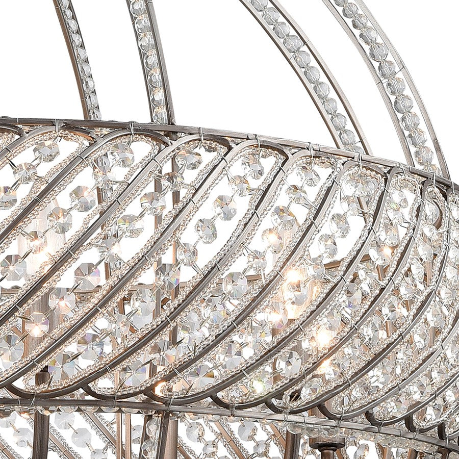 Atlas Lighting Bradington 32in 8-Light Chandelier | Modern Weathered Zinc and Crystal with Gray Metal | Dining Room & Entryway | Model CL11092-SV