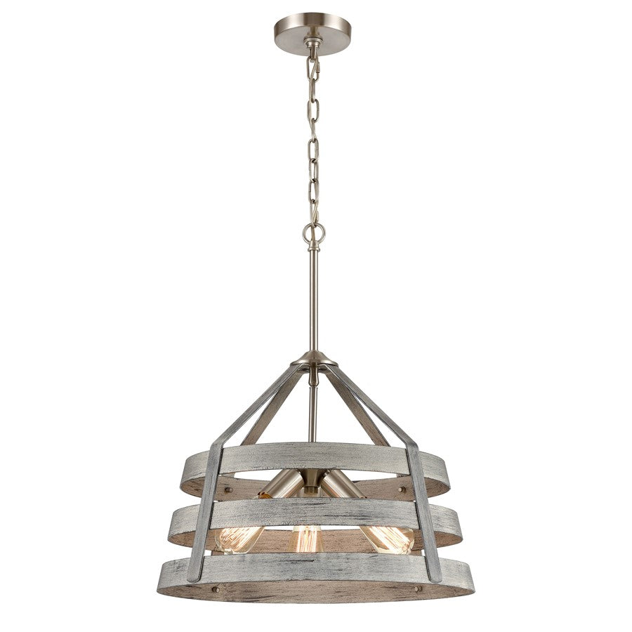 Atlas Lighting Brigantine 18in 3-Light Chandelier | Transitional Weathered Gray and Satin Nickel with Metal Shade | Dining Room | Model CL11093-GY