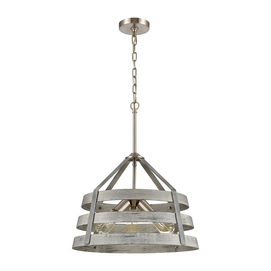 Atlas Lighting Brigantine 18in 3-Light Chandelier | Transitional Weathered Gray and Satin Nickel with Metal Shade | Dining Room | Model CL11093-GY