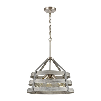 Atlas Lighting Brigantine 18in 3-Light Chandelier | Transitional Weathered Gray and Satin Nickel with Metal Shade | Dining Room | Model CL11093-GY