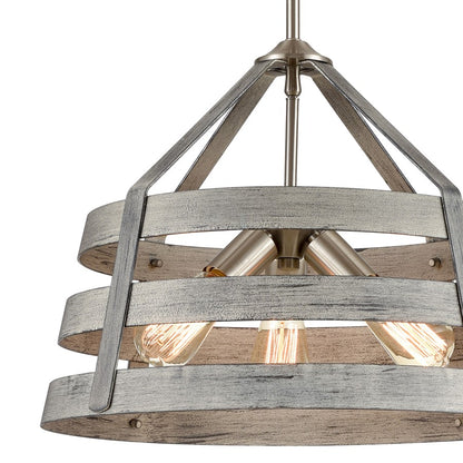 Atlas Lighting Brigantine 18in 3-Light Chandelier | Transitional Weathered Gray and Satin Nickel with Metal Shade | Dining Room | Model CL11093-GY