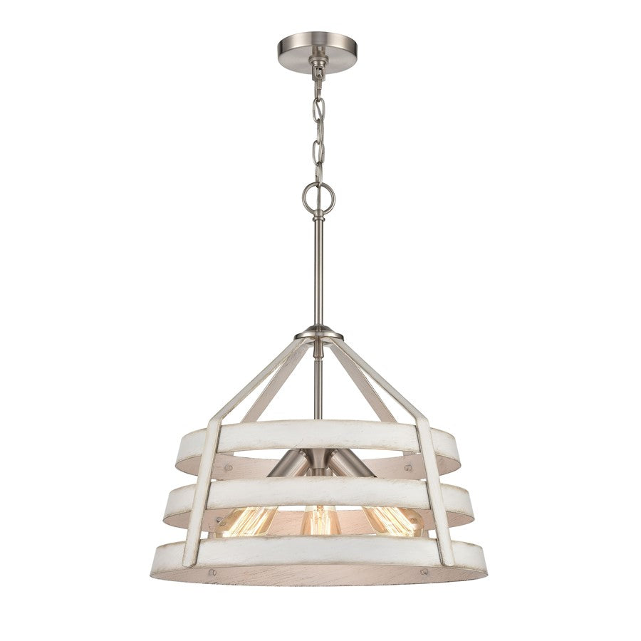 Atlas Lighting Brigantine 18in 3-Light Chandelier | Transitional Weathered White and Satin Nickel Metal Shade | Kitchen Island | Model CL11093-WH