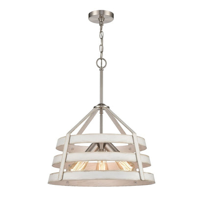 Atlas Lighting Brigantine 18in 3-Light Chandelier | Transitional Weathered White and Satin Nickel Metal Shade | Kitchen Island | Model CL11093-WH