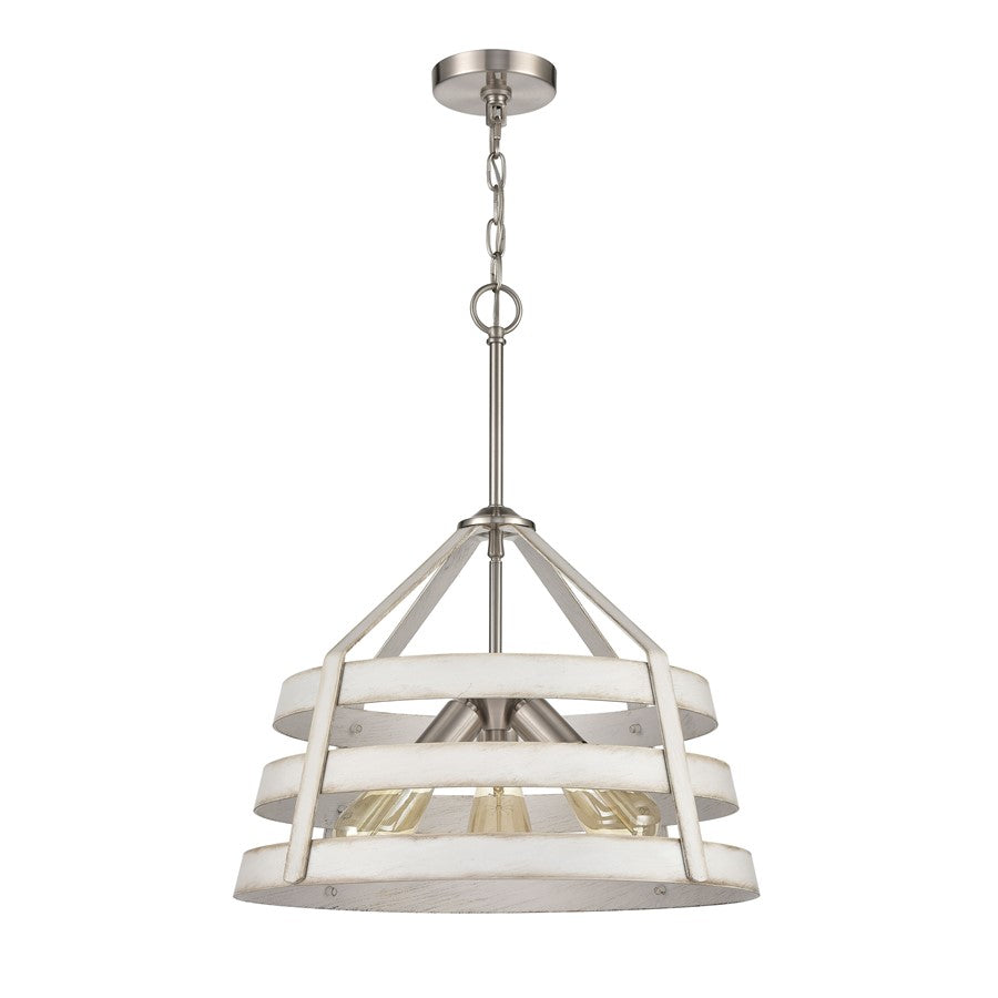 Atlas Lighting Brigantine 18in 3-Light Chandelier | Transitional Weathered White and Satin Nickel Metal Shade | Kitchen Island | Model CL11093-WH